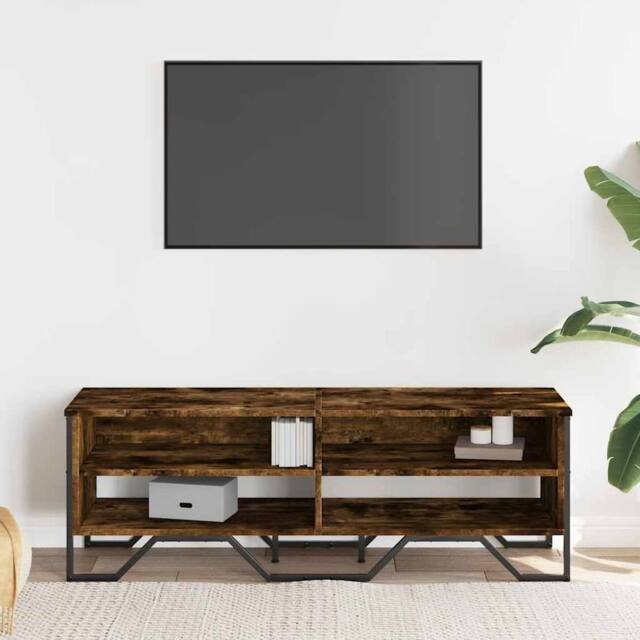 Berkfield Home TV Cabinet Smoked Oak 122x34x41 cm Engineered Wood in Brown - Size: 122 x 34 x 41 cm - image 1