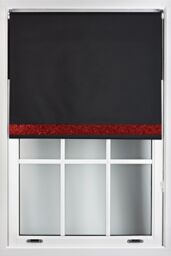 Furnished Black Blackout Fabric with Red Glitter Accent - Trimmable Roller Blind - Size: 175 cm width x 165 cm drop