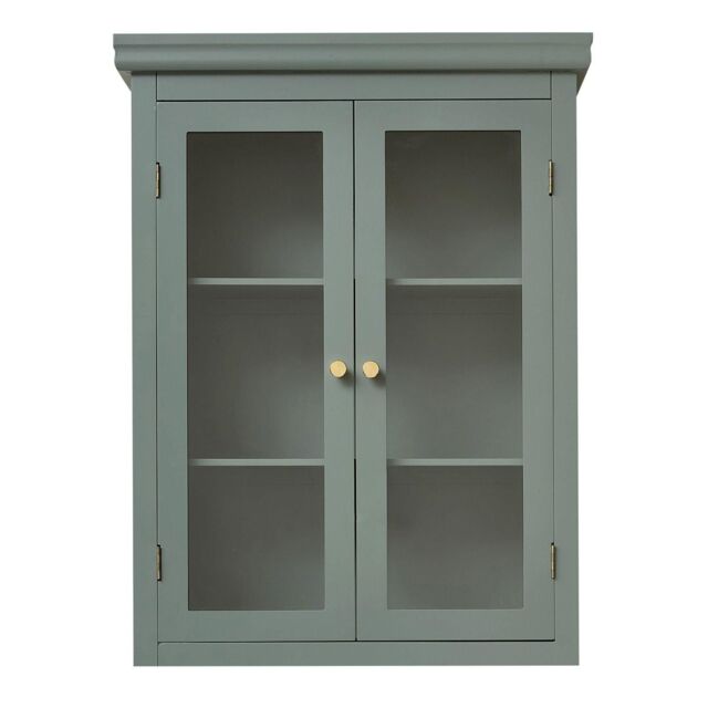 Melody Maison Green Glass Fronted Wall Cabinet 75cm X 57cm in Dark Green - Size: 75 cm X 57 cm - image 1