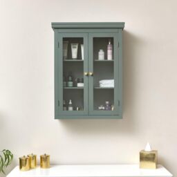 Melody Maison Green Glass Fronted Wall Cabinet 75cm X 57cm in Dark Green - Size: 75 cm X 57 cm - thumbnail 2