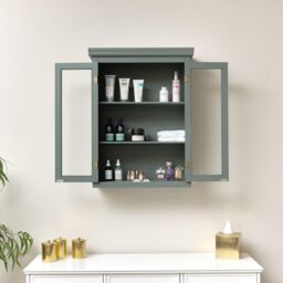 Melody Maison Green Glass Fronted Wall Cabinet 75cm X 57cm in Dark Green - Size: 75 cm X 57 cm - thumbnail 6
