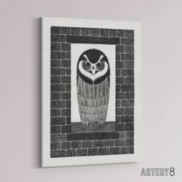 "Artery8 Ringuil Owl Bird on a Window De Mesquita Canvas Wall Art Print in White - Size: W12"" x H16""" - thumbnail 2