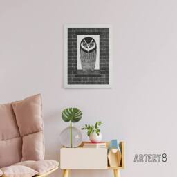 "Artery8 Ringuil Owl Bird on a Window De Mesquita Canvas Wall Art Print in White - Size: W12"" x H16""" - thumbnail 3