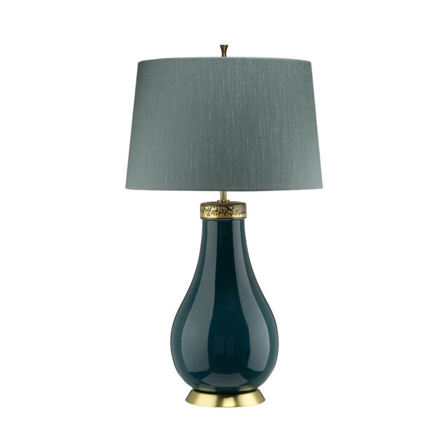 Netlighting Havering 1 Light Table Lamp AzureTurquoise with Aged Brass in Green - image 1