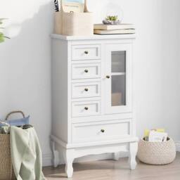 Berkfield Home White Cabinet with 5 Drawers 2 Shelves White - thumbnail 2