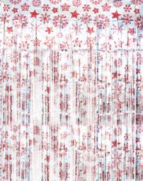 Netagon Shimmer Tinsel Curtain Christmas Snow Design 2M x 1M Red - thumbnail 7