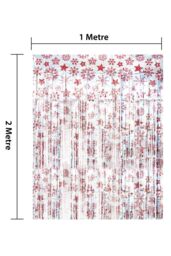 Netagon Shimmer Tinsel Curtain Christmas Snow Design 2M x 1M Red - thumbnail 3