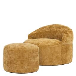 icon Orb Accent Chair & Milano Round Footstool Chenille in Gold - thumbnail 5