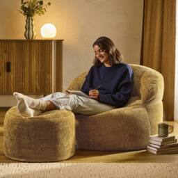 icon Orb Accent Chair & Milano Round Footstool Chenille in Gold - thumbnail 2