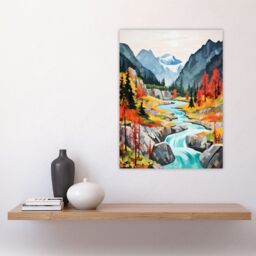 Artery8 Jiuzhaigou Valley Acrylic Painting China Biosphere Reserve w/ Forest Mountains & Streams Large Wall Unframed Art Poster Print Thick Paper - thumbnail 4