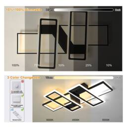 NIVOR Dimmable 95W 4-Squares Black Acrylic LED Ceiling Light with Remote - thumbnail 3