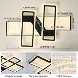 NIVOR Dimmable 95W 4-Squares Black Acrylic LED Ceiling Light with Remote - thumbnail 2
