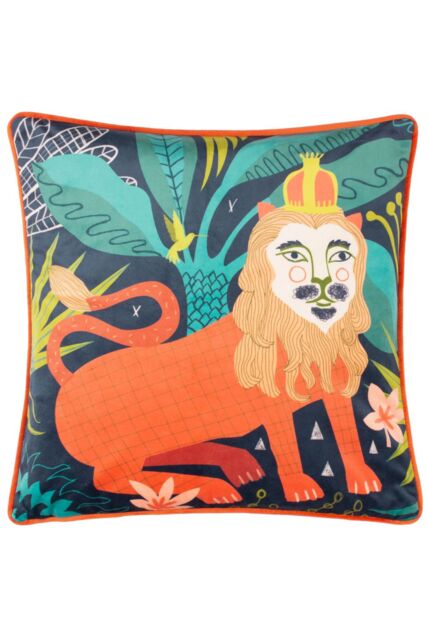 Kate Merritt Lion Piped Velvet Polyester Filled Cushion - Size: 43 cm x 43 cm - image 1