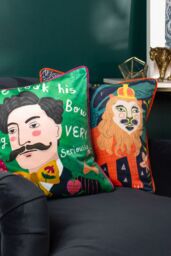 Kate Merritt Lion Piped Velvet Polyester Filled Cushion - Size: 43 cm x 43 cm - thumbnail 4