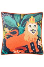 Kate Merritt Lion Piped Velvet Polyester Filled Cushion - Size: 43 cm x 43 cm