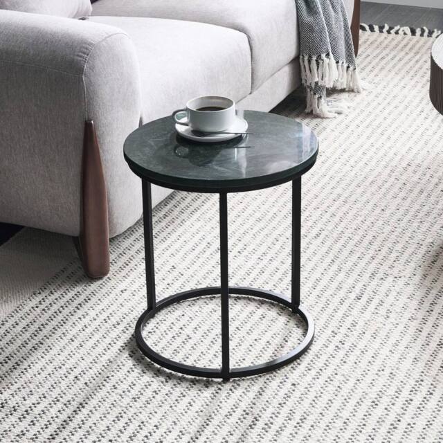 Wyld and Coco Side Table - 40cm Marble Top Dark Green Iron Frame - image 1