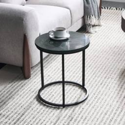 Wyld and Coco Side Table - 40cm Marble Top Dark Green Iron Frame - thumbnail 1