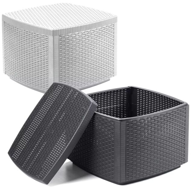EONLION Rattan Indoor Outdoor Coffee Table Garden Furniture Bench Box Patio Side Snack in White - image 1