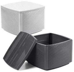 EONLION Rattan Indoor Outdoor Coffee Table Garden Furniture Bench Box Patio Side Snack in White - thumbnail 1