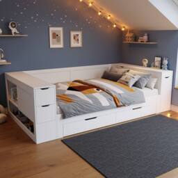 Matteo Children's Daybed - Double Bed with Storage & Drawers - White - thumbnail 3