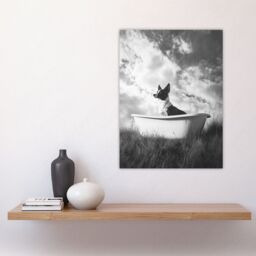 "Artery8 Collie in a Bathtub Black White Surreal Dog Lover Wall Art Print in Grey - Size: W24"" x H32""" - thumbnail 4