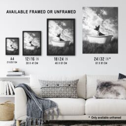 "Artery8 Collie in a Bathtub Black White Surreal Dog Lover Wall Art Print in Grey - Size: W24"" x H32""" - thumbnail 3