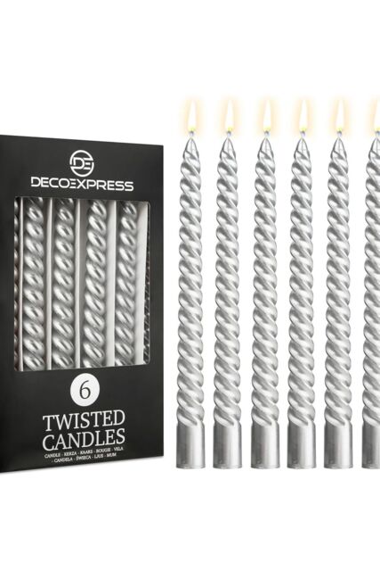Deco Express 6 Hours Twisted Candles Pack of 6 in Silver - Size: 6 Pack - image 1
