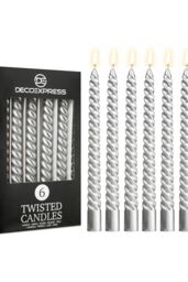 Deco Express 6 Hours Twisted Candles Pack of 6 in Silver - Size: 6 Pack