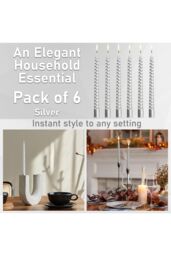 Deco Express 6 Hours Twisted Candles Pack of 6 in Silver - Size: 6 Pack - thumbnail 3