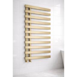Bathroom Kingdom Milton Brushed Brass Designer Flat Panel Heated Towel Rail 1156x500mm in Gold