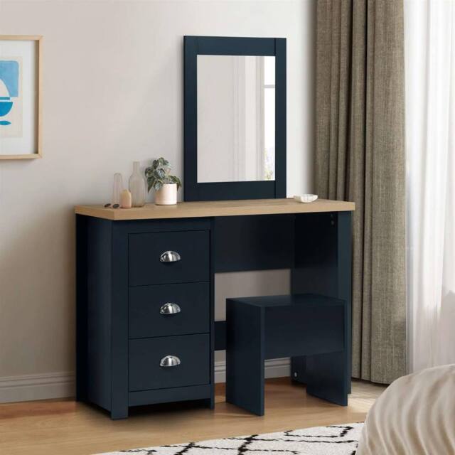 Birlea Highgate Dressing Table With Stool & Mirror Navy Blue - image 1
