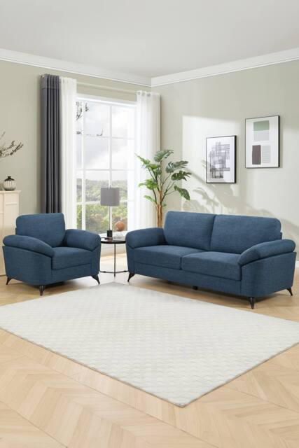 More4Homes Malmo Modern Scandi Style Fabric Living Room 1+3 Seater Sofa Set in Blue - image 1