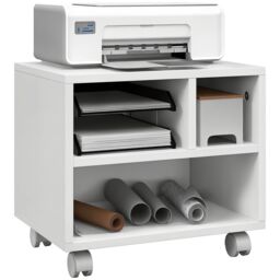 HOMCOM 2-Tier Printer Stand with Storage, Under Desk Printer Cart on Wheels with 3 Compartments, Desktop Printer Table for Home Office in White - thumbnail 2