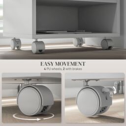 HOMCOM 2-Tier Printer Stand with Storage, Under Desk Printer Cart on Wheels with 3 Compartments, Desktop Printer Table for Home Office in White - thumbnail 5