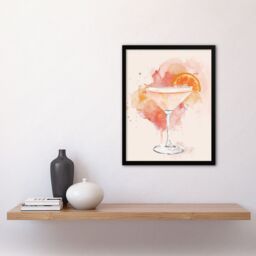 "Artery8 Sidecar Cocktail Pastel Pink Orange Watercolour Framed Art Print - Size: W12"" x H16""" - thumbnail 4