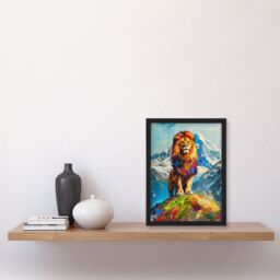 "Artery8 Colourful Lion Nature Animal Lover Mountain King Framed Art Print in Blue - Size: W12"" x H16""" - thumbnail 4
