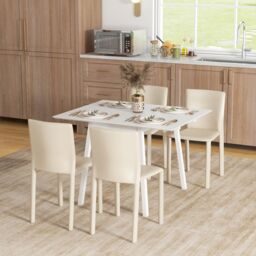 HOMCOM Kitchen Table for 2-4, Folding Drop Leaf Dining Table in White