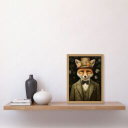 Artery8 Wall Art Print Fox in Floral Victorian Suit & Top Hat Surrealism Artwork Green Orange Woodland Gentleman Artwork Framed A4 in Light Oak - thumbnail 2