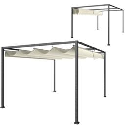 OUTSUNNY 4x3m Metal Pergola Gazebo Patio Sunshelter Retractable Canopy Cream - thumbnail 2