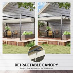 OUTSUNNY 4x3m Metal Pergola Gazebo Patio Sunshelter Retractable Canopy Cream - thumbnail 4