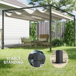 OUTSUNNY 4x3m Metal Pergola Gazebo Patio Sunshelter Retractable Canopy Cream - thumbnail 5
