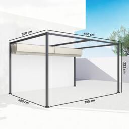 OUTSUNNY 4x3m Metal Pergola Gazebo Patio Sunshelter Retractable Canopy Cream - thumbnail 3