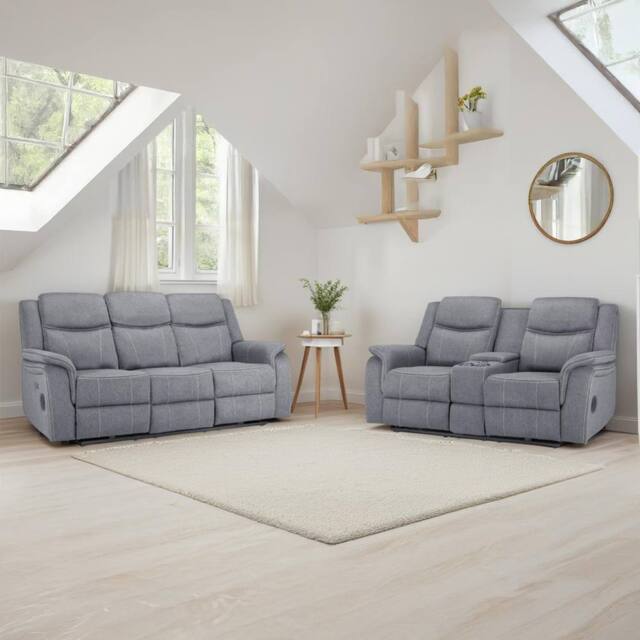 Furnishings For Less UK Orlando Grey Fabric 3 + 2 Electric Reclining Sofa Suite USB Charging - image 1