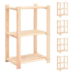 Berkfield Home 3-Tier Storage Racks 5 pcs 60x38x90 cm Solid Pinewood 150 kg in Beige - Size: 60 x 38 x 90 cm - thumbnail 1