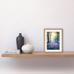 Artery8 Wall Art Print Bluebell Forest Sunshine Vibrant Artwork Purple Blue Flowers Early Morning Serene Landscape Artwork Framed 9X7 Inch - thumbnail 2