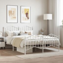 Berkfield Home Metal Bed Frame with Headboard & Footboard White 135x190 cm Double - thumbnail 1