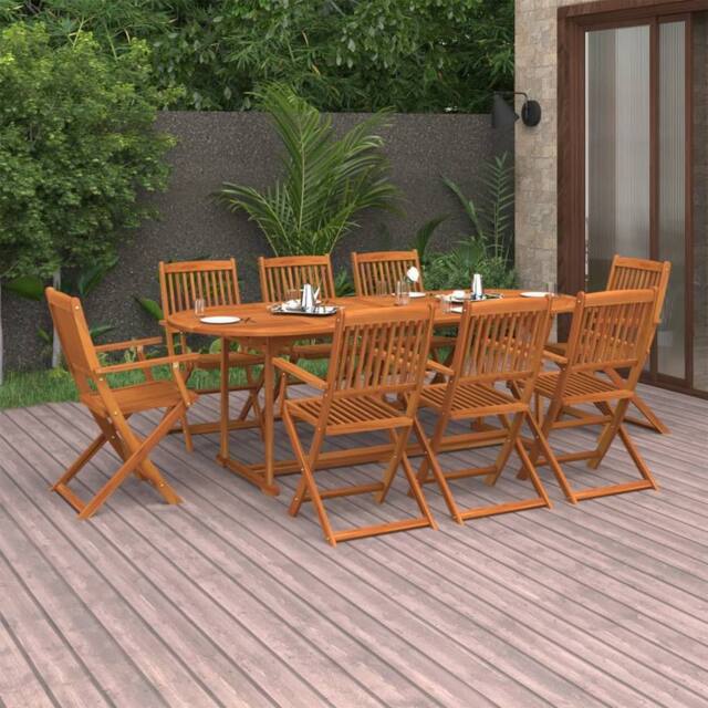 Berkfield Home 9 Piece Garden Dining Set Solid Acacia Wood in Brown - image 1