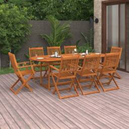 Berkfield Home 9 Piece Garden Dining Set Solid Acacia Wood in Brown - thumbnail 1