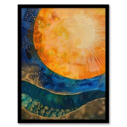 Artery8 Abstract Sunrise Modern Tarot Style Painting Framed Wall Art in Blue - Size: A4 - thumbnail 1