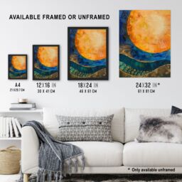 Artery8 Abstract Sunrise Modern Tarot Style Painting Framed Wall Art in Blue - Size: A4 - thumbnail 3